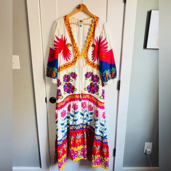 FARM RIO White Embroidered Maxi Dress XL